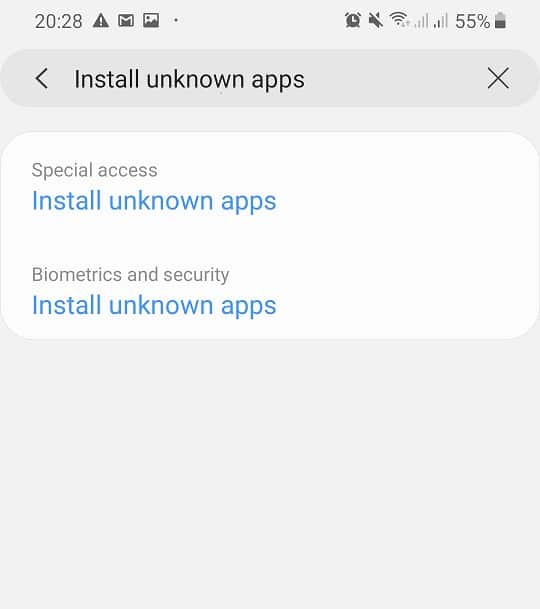 Under the Settings option of your phone, search for Install unknown apps and tap on the suitable option.