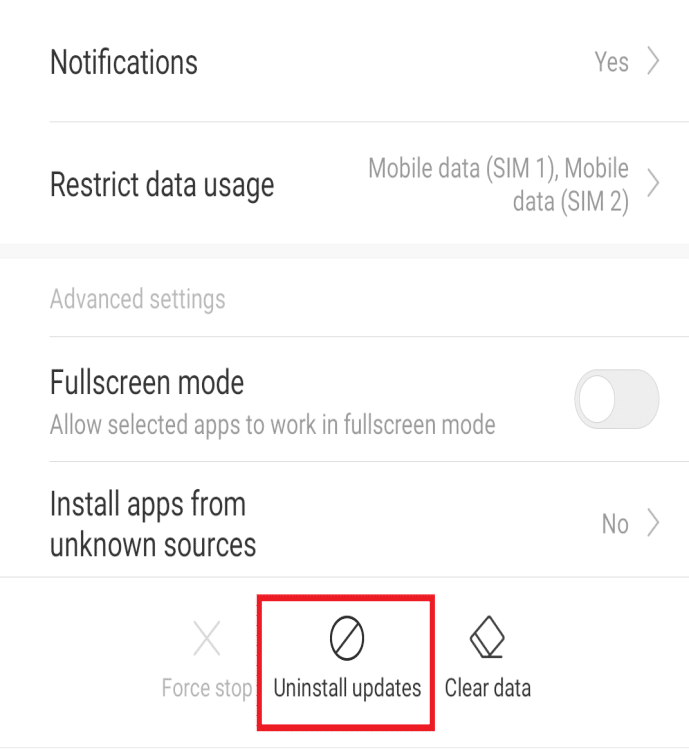 Inside the Google Play Store application, tap on the Uninstall option.