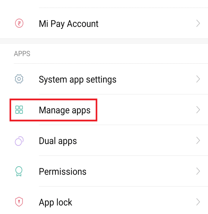 search for Google Play Store option in the search bar or click on Apps option then tap on Manage Apps option from the list below.