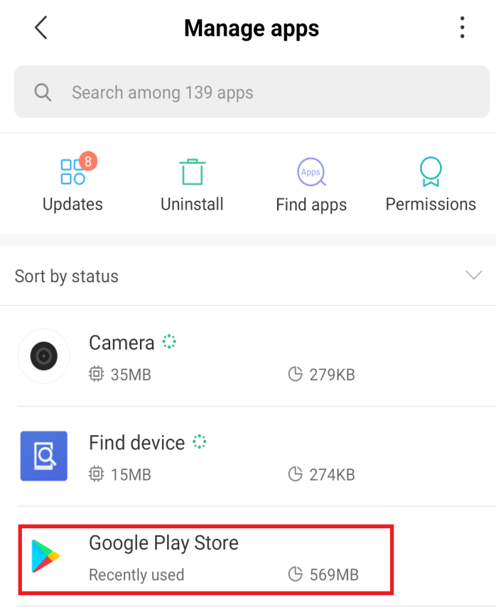 Again search or find manually for the google play store option from the list then Tap on it to open
