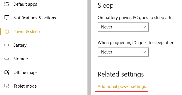 in Power & sleep click Additional power settings