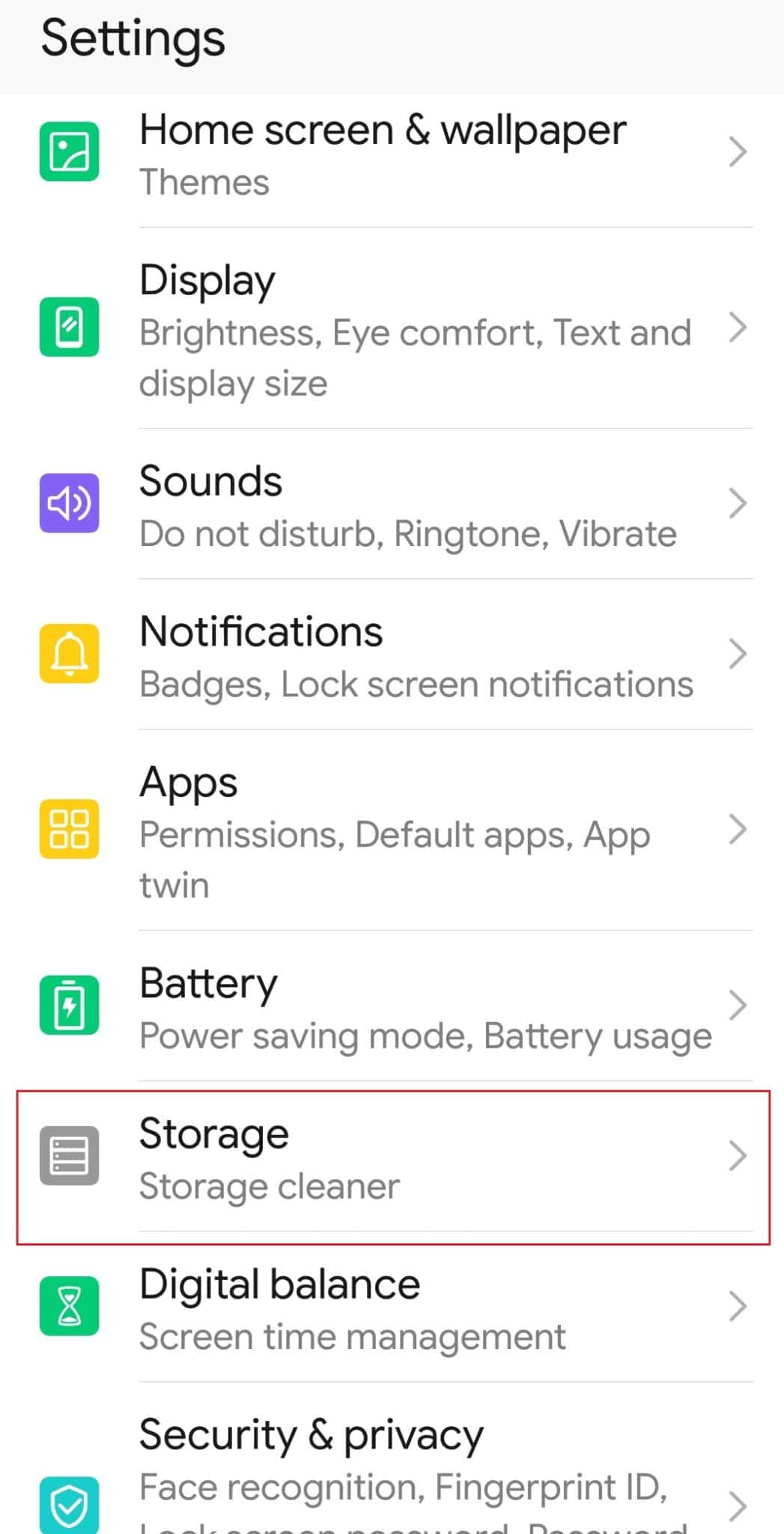 in Settings tap on Storage, Honor Play Android Phone