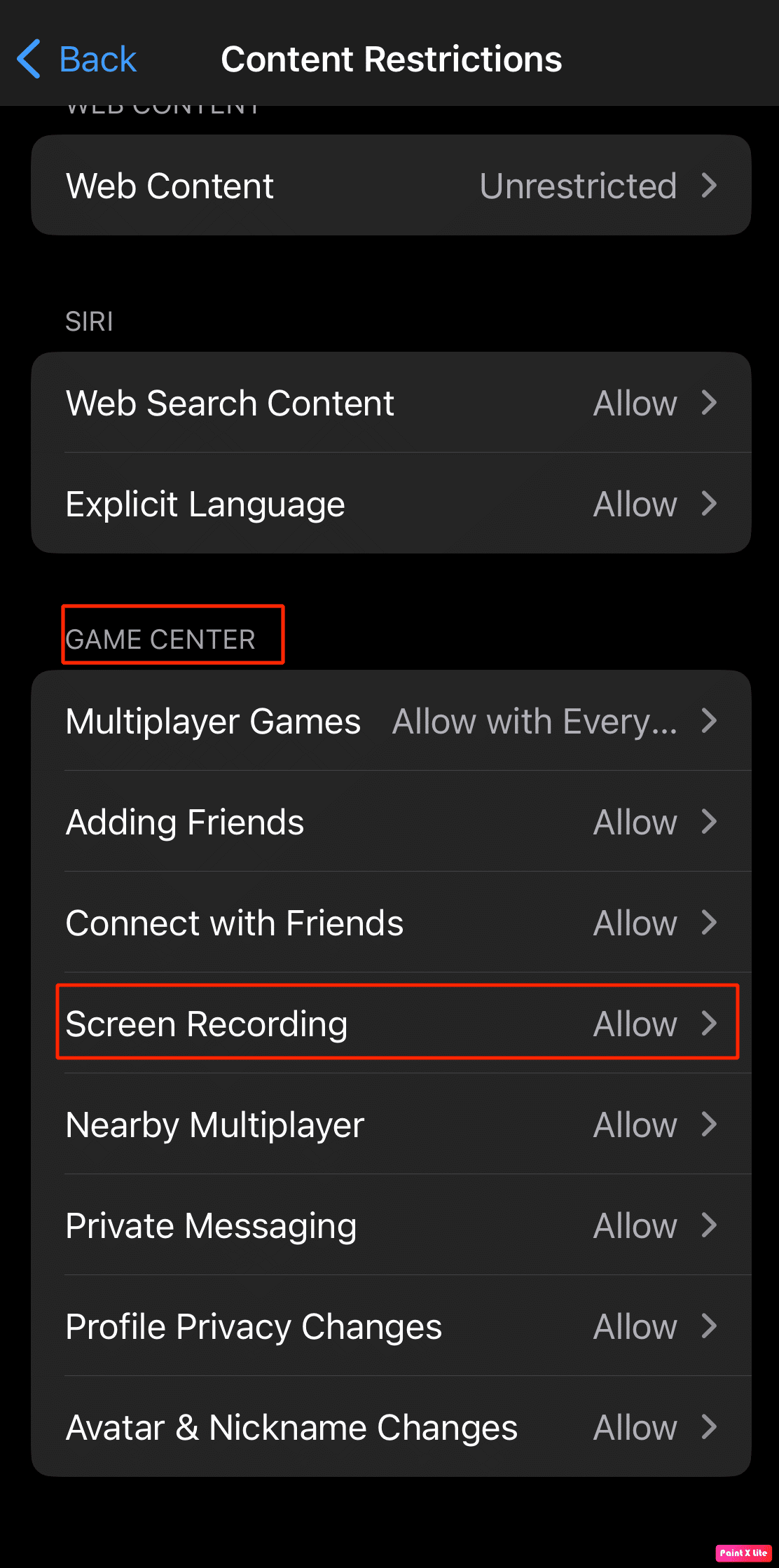 in game center enable screen recording