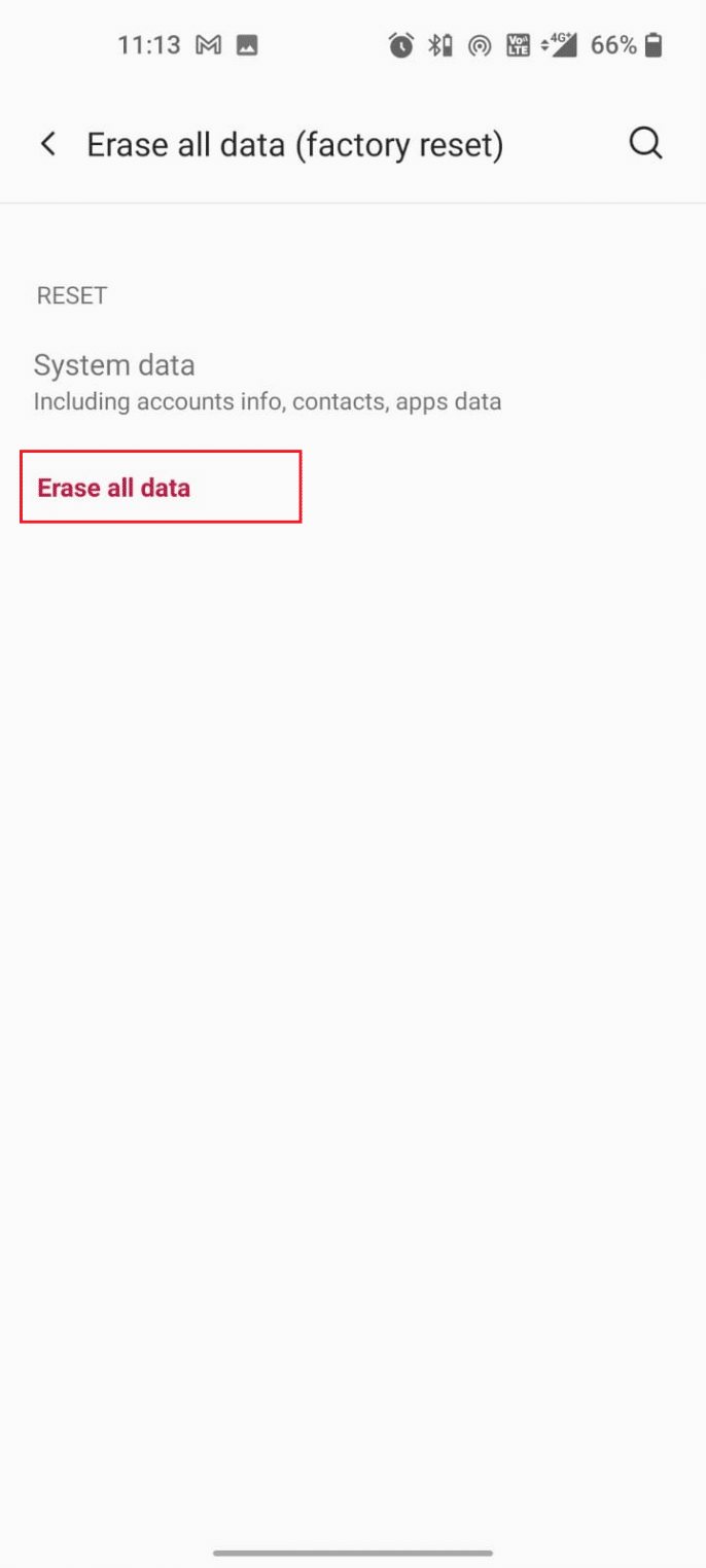 In the next pop screen, tap Erase all data options