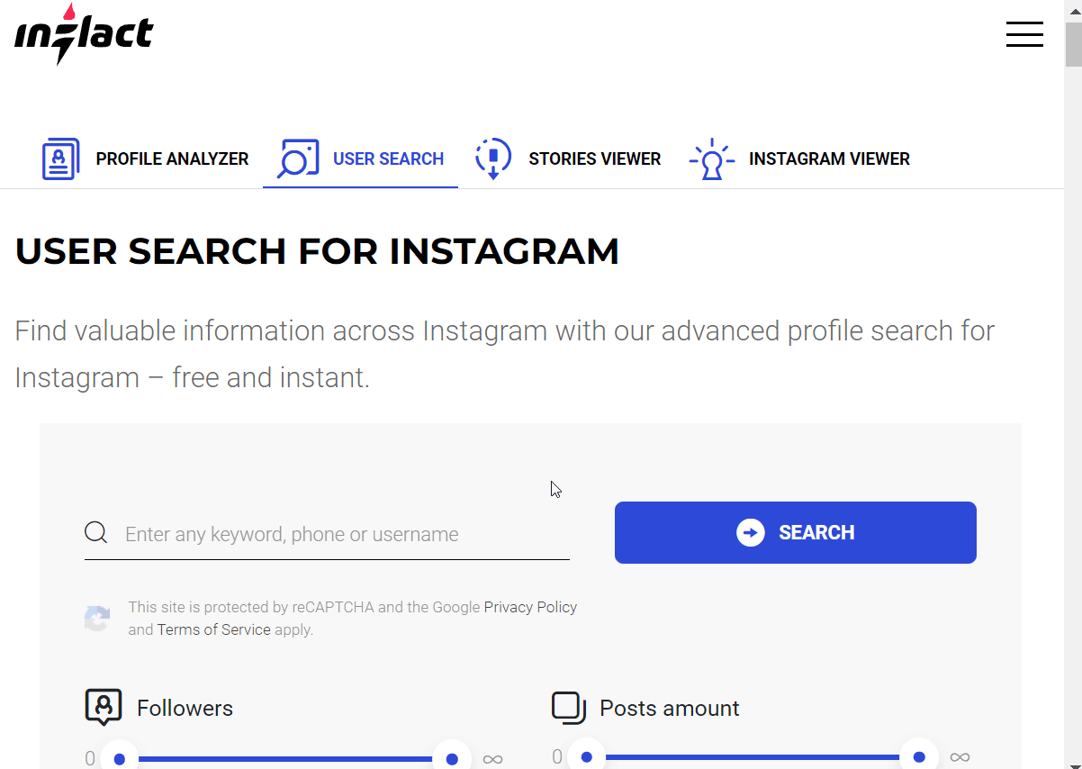 inflact search page