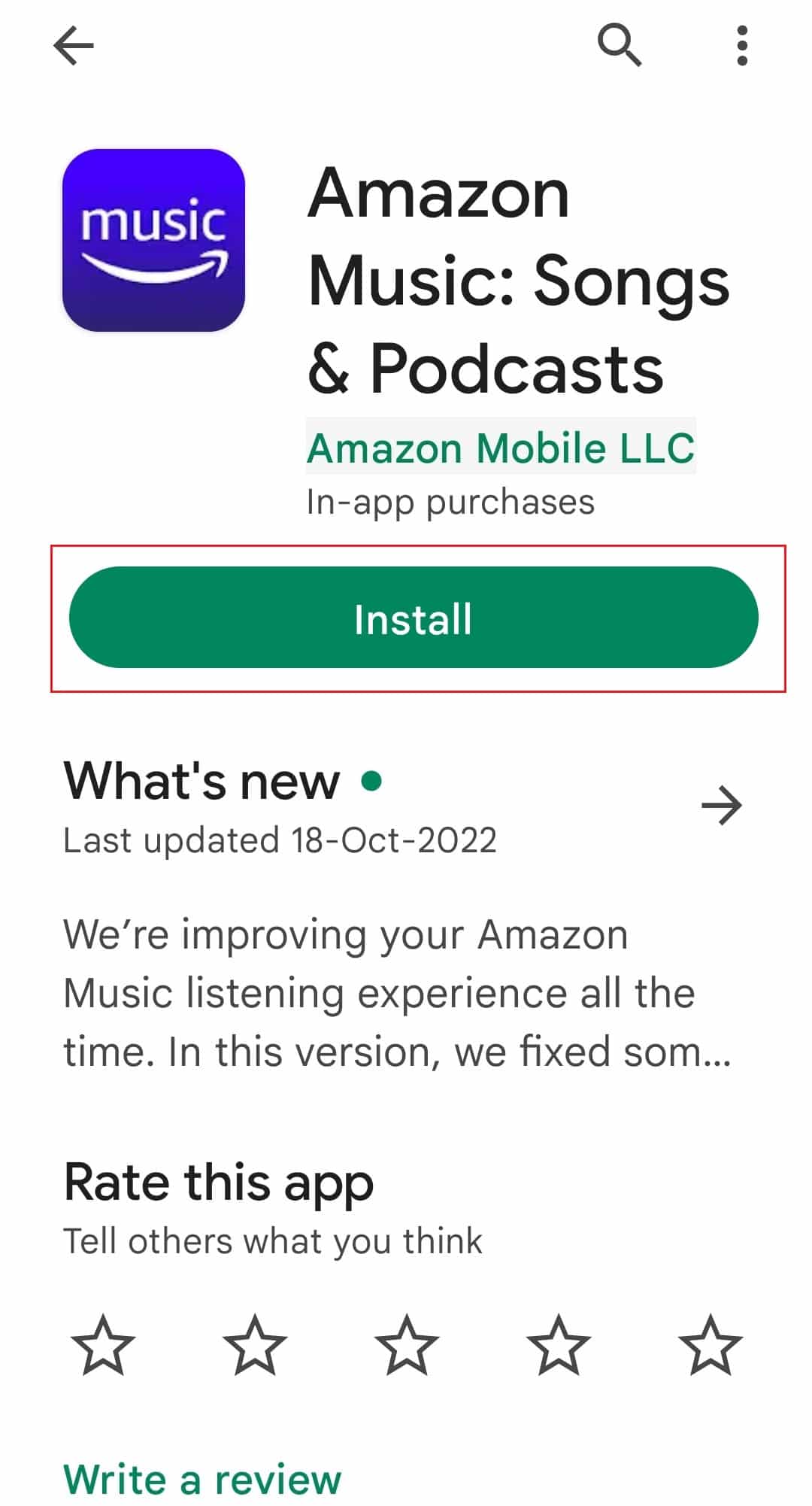 Instale la aplicación Amazon Music. Solucionar el error 200 de Amazon Music que no descarga