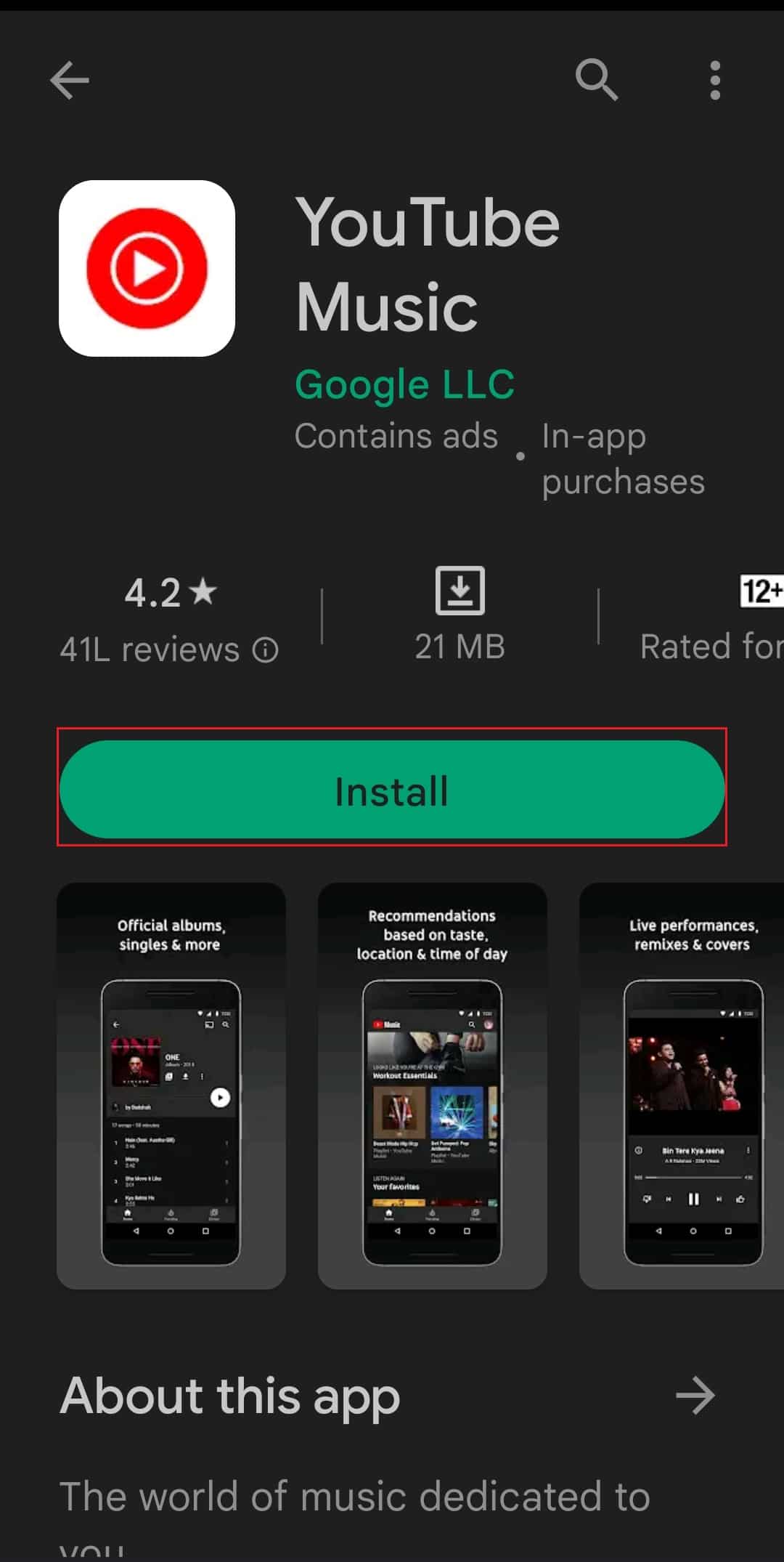 install YouTube Music app