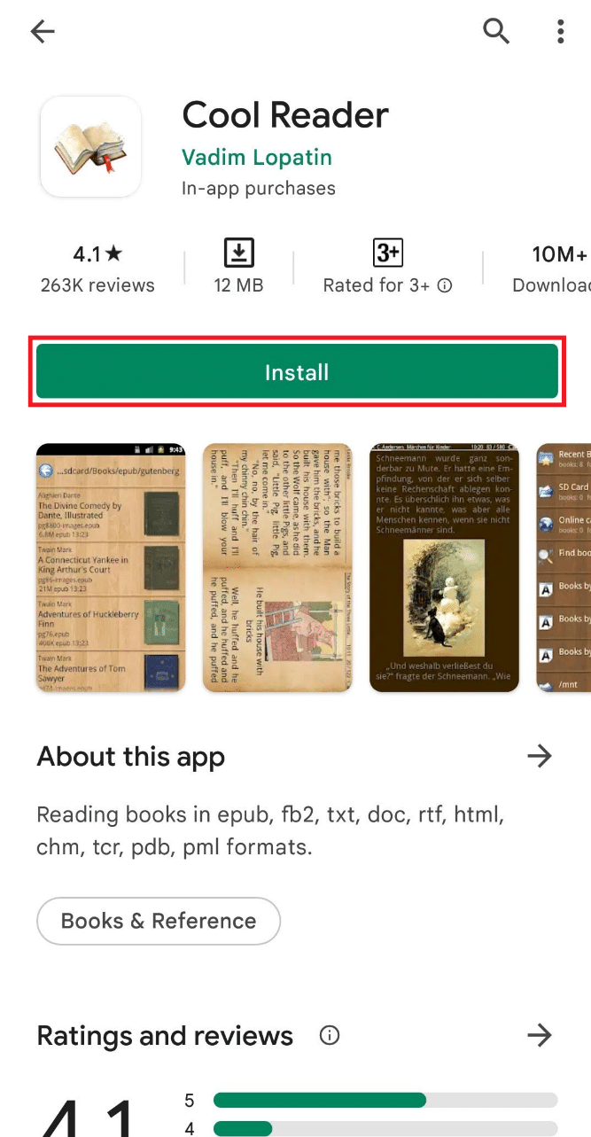 Install the Cool Reader application on your device