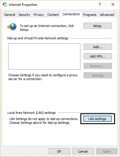 internet propertis LAN settings