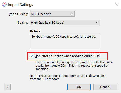 itunes use error correction when reading audio cd. how to transfer CD to iPhone