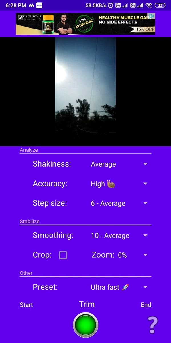 keep shakiness to be low, accuracy to be high, and set other settings as average. Refer to the screenshot to understand better. 