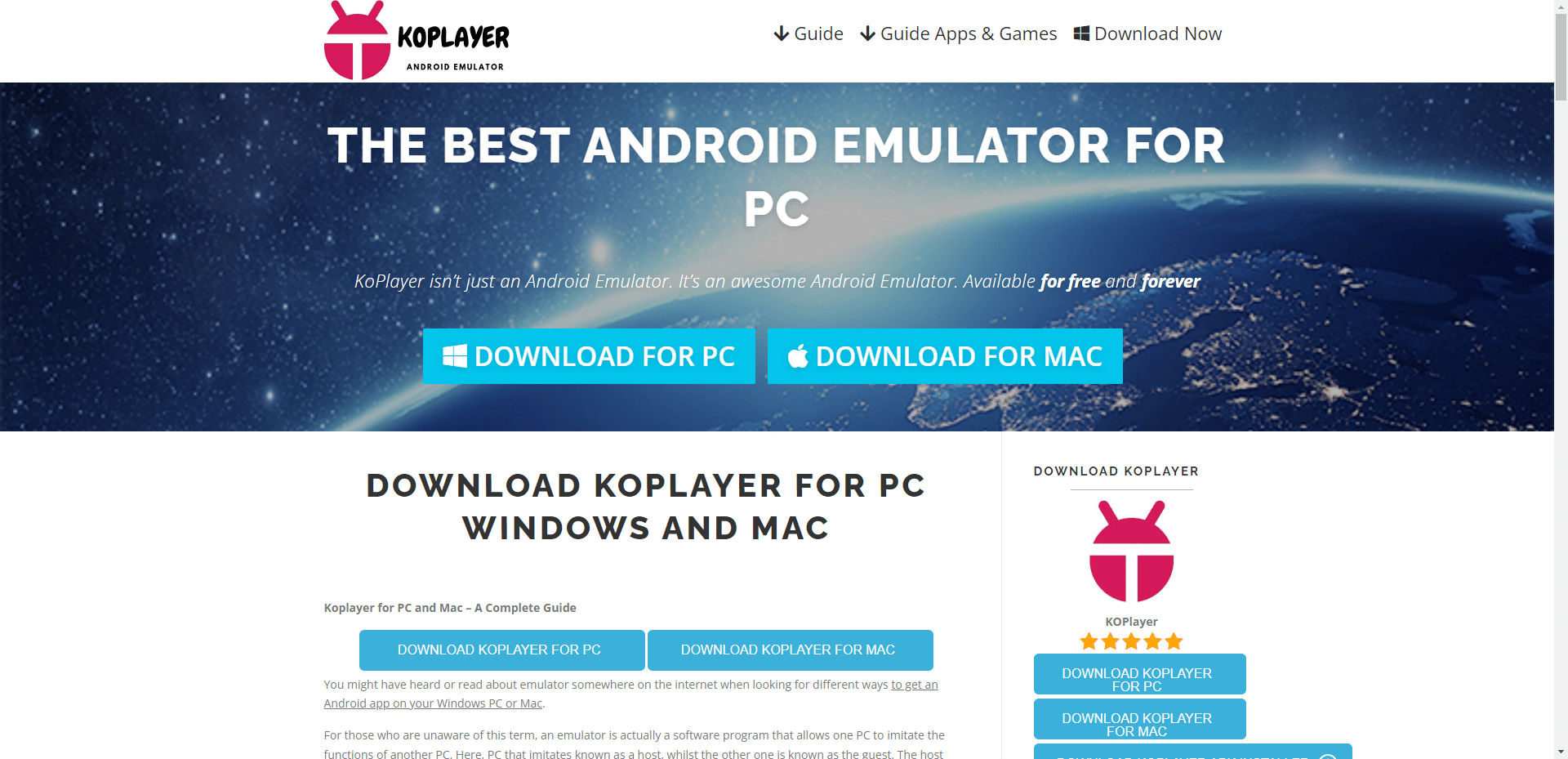 Koplayer official website. Best Android OS for PC