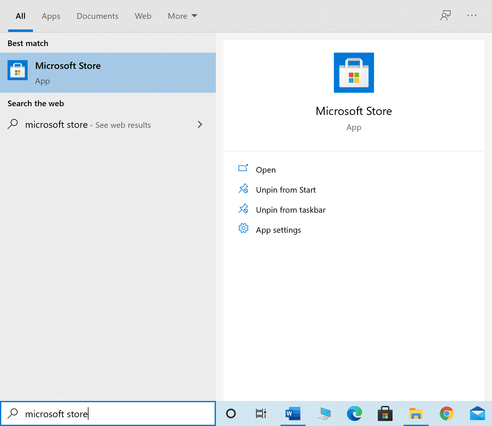 Launch Microsoft Store from windows search