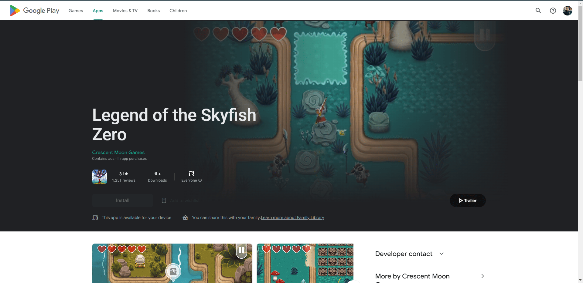 Legend of the Skyfish Zero play store webpage. Best Games Like Legend of Zelda for Android