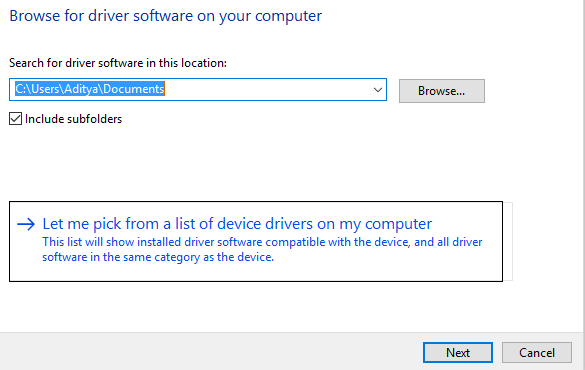 let me pick from a list of device drivers on my computer | Fix Can't Connect to this network issue in Windows 10