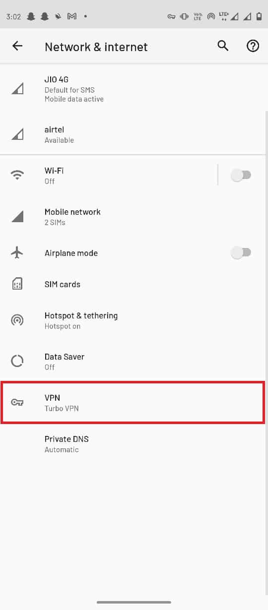 Locate and select VPN