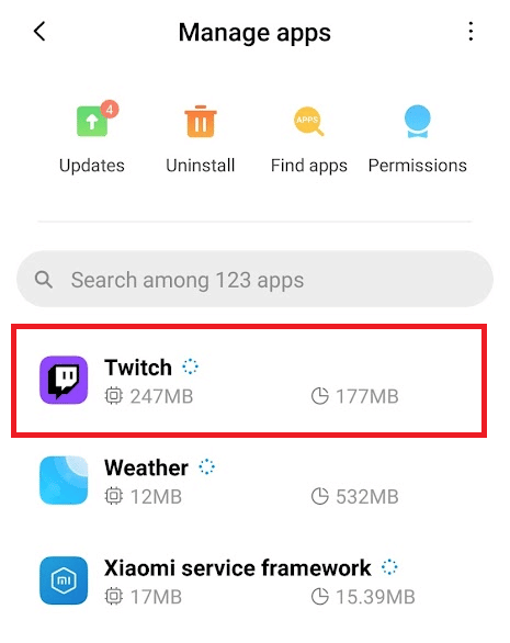 Locate and tap on Twitch from the list