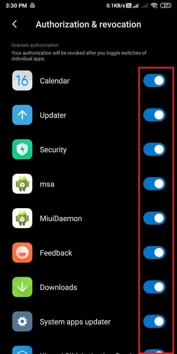 locate the app for which you want to revoke the administrator permission and turn off the toggle