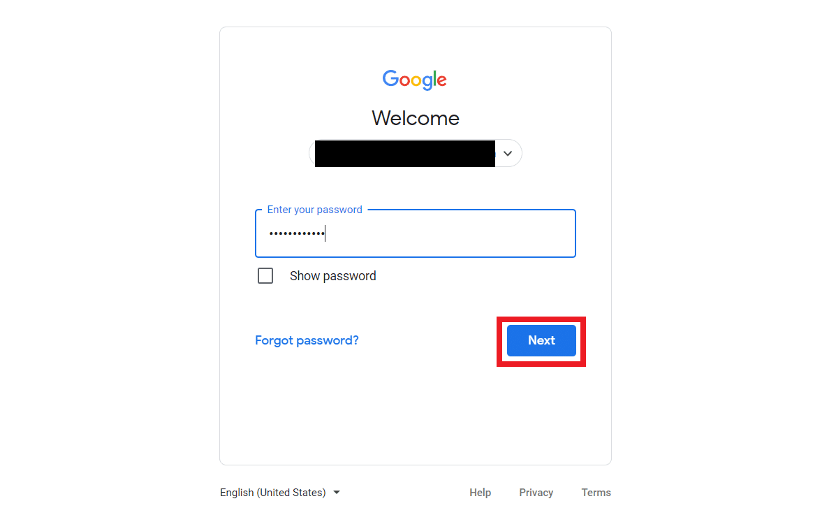 log in again with your Google account Email and Password and click Next to initiate phone data deletion