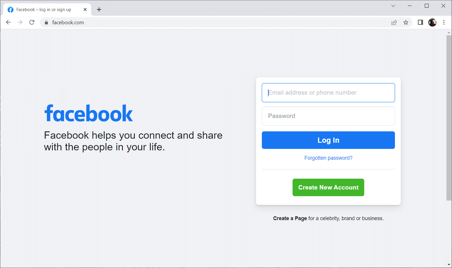 Log into your Facebook account