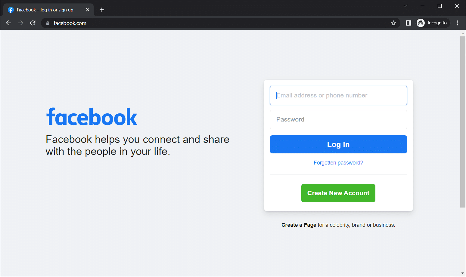 Login to Facebook in Incognito mode