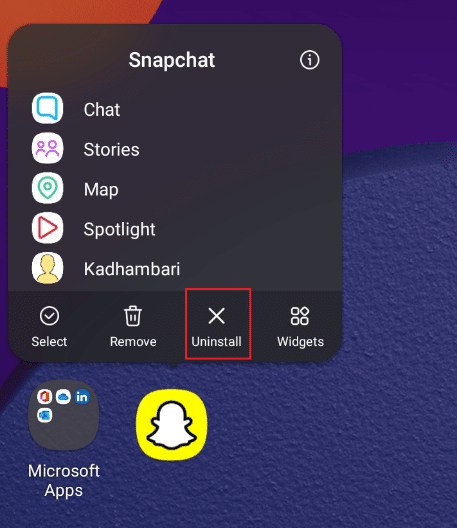 Long press the Snapchat app and tap uninstall option to delete the application