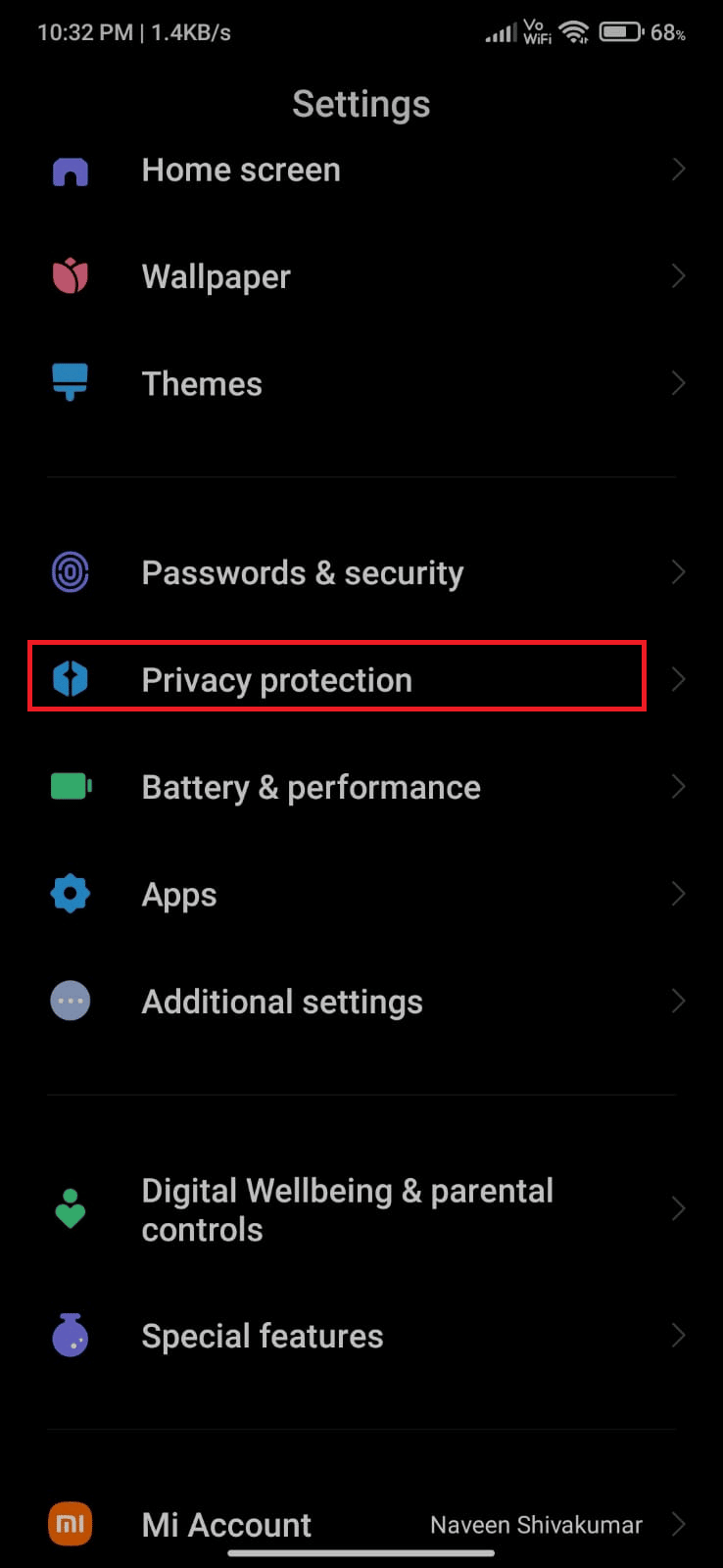 Look for an option for Privacy protection and tap on it.
