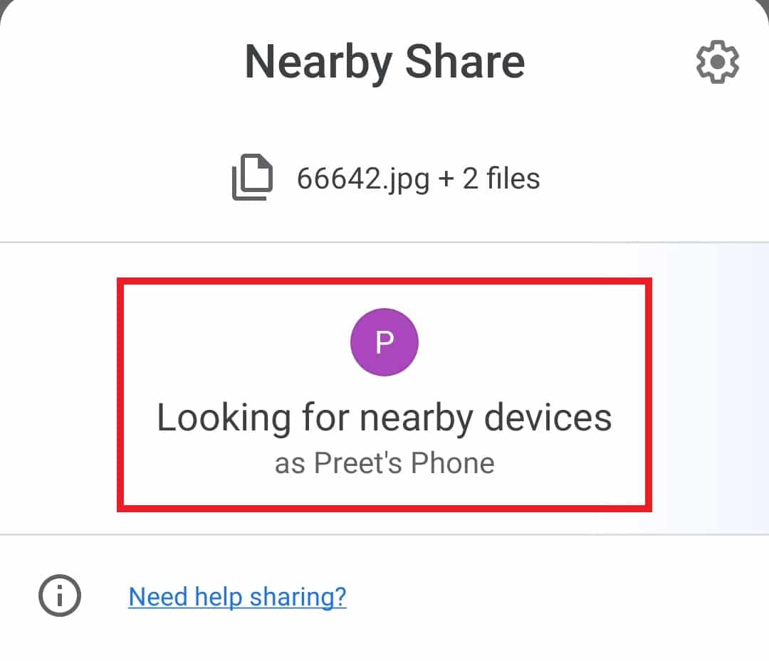 Look for nearby devices to share file