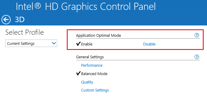 make sure Application Optimal Mode is enable