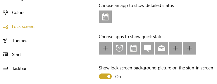 make sure Show lock screen background picture on the sign-in screen toggle is ON