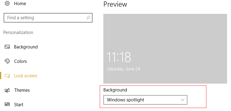make sure Windows spotlight is selected under Background