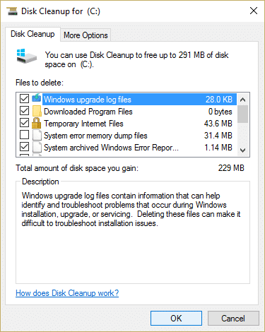 make sure everything is selected under files to delete and then click OK