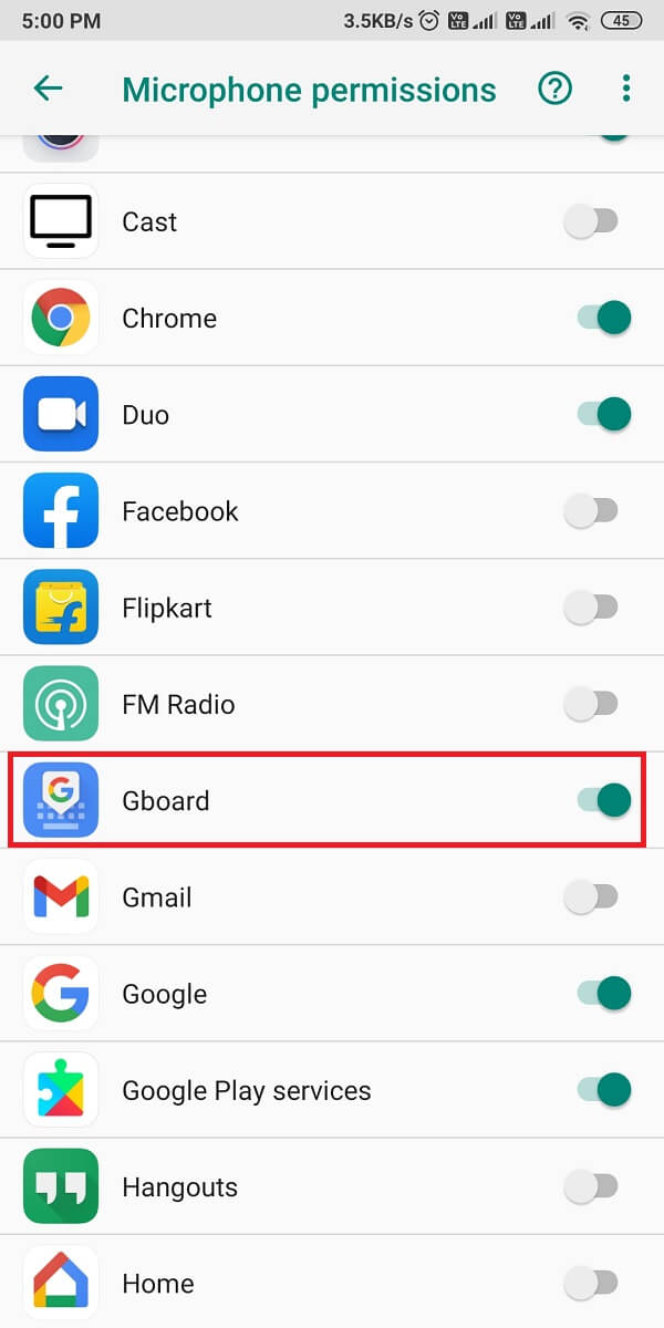 make sure that the toggle is on for 'Gboard.' | Fix Google Assistant Not Working on Android