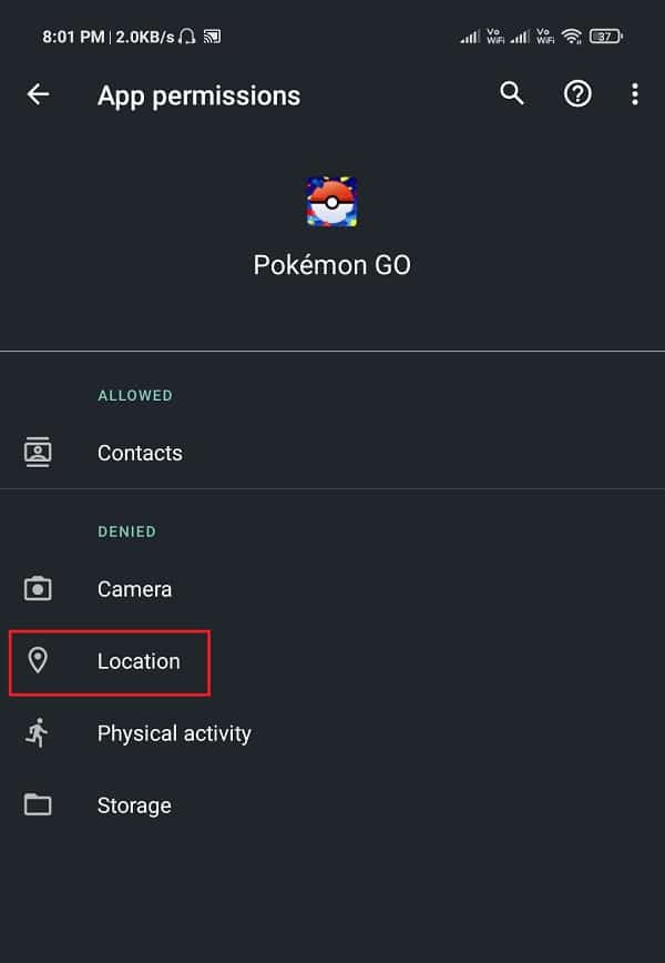 make sure that the toggle switch next to Location is Enabled. | Fix Pokémon Go GPS Signal Not Found