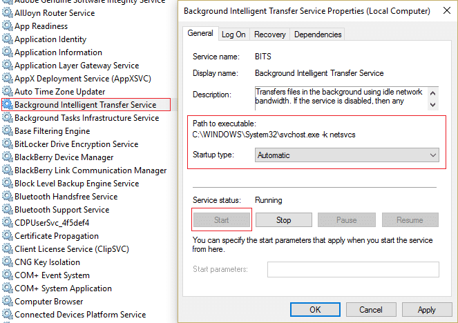 make sure their Startup type is set to Automatic. | Fix Windows Update Stuck or Frozen