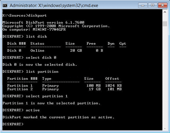 mark active partion diskpart | A disk read error occurred [SOLVED]