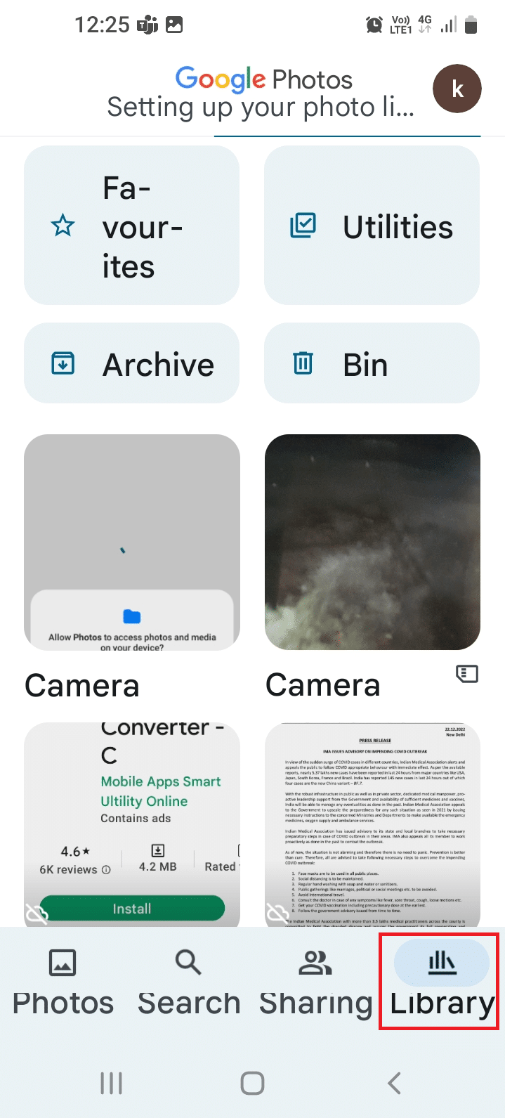 Move to the Library tab and tap on the specific folder