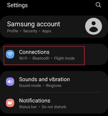 Navigate to Connections on the phone settings