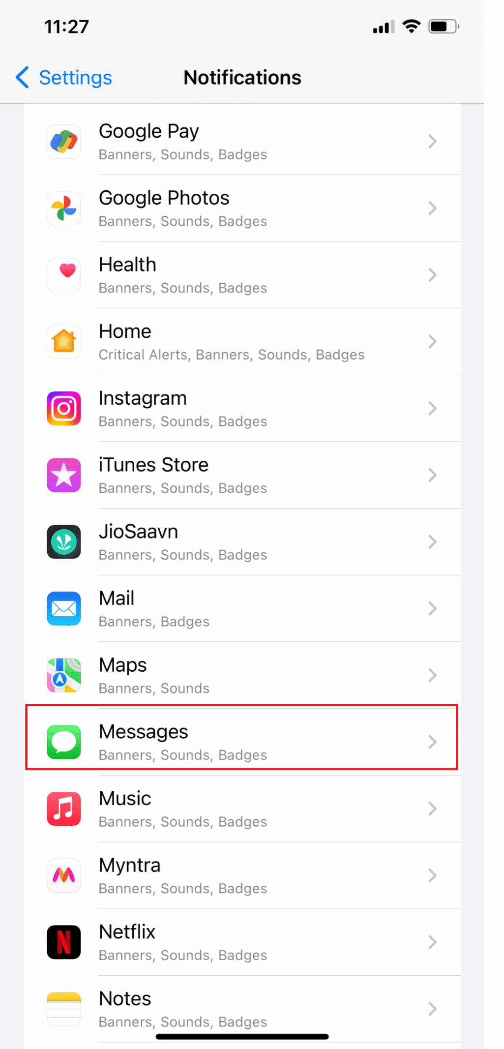 iPhone - Settings - Notifications - Messages