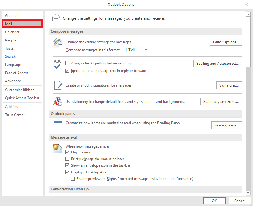 Navigate to the Mail tab. Fix Outlook Autocomplete Not Working