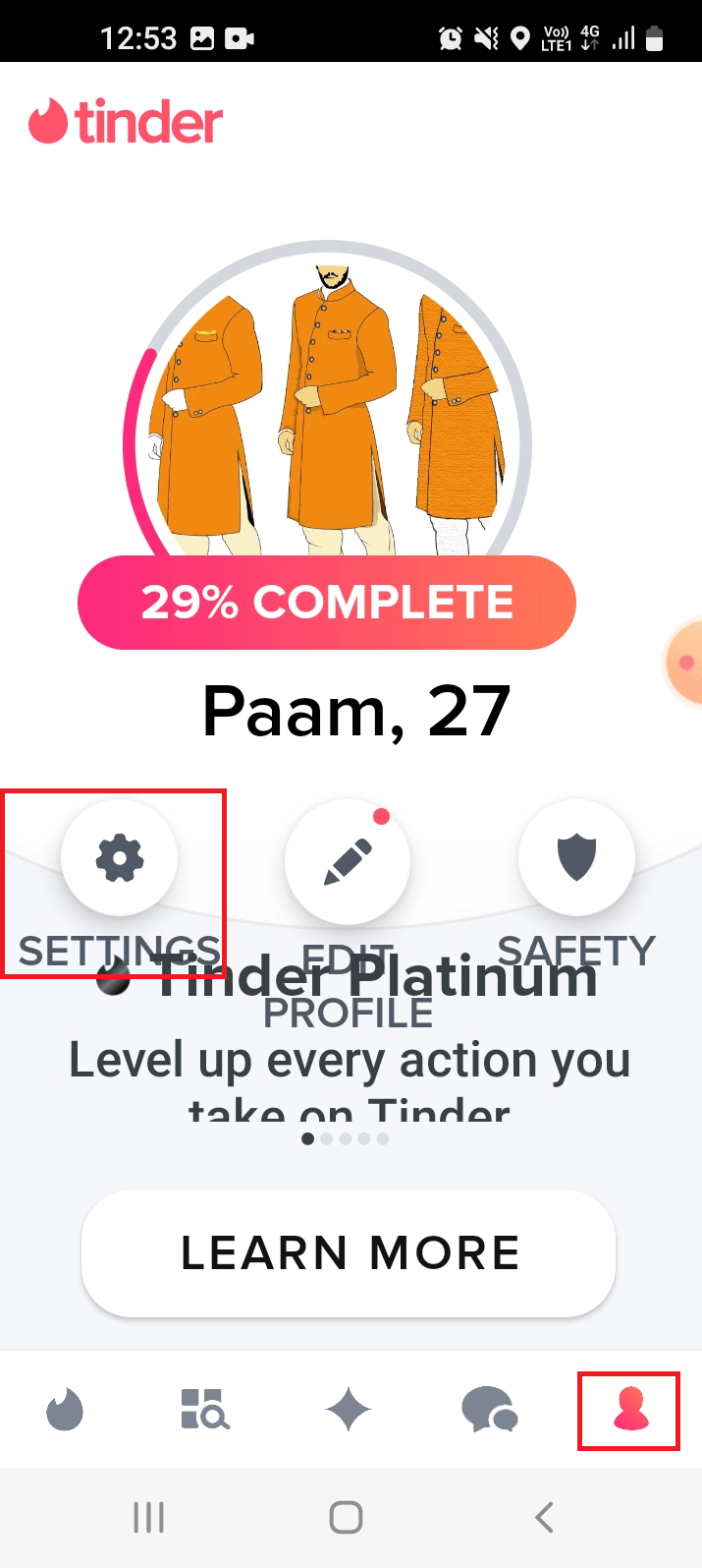 Navigate to the Profile tab and tap on the SETTINGS icon