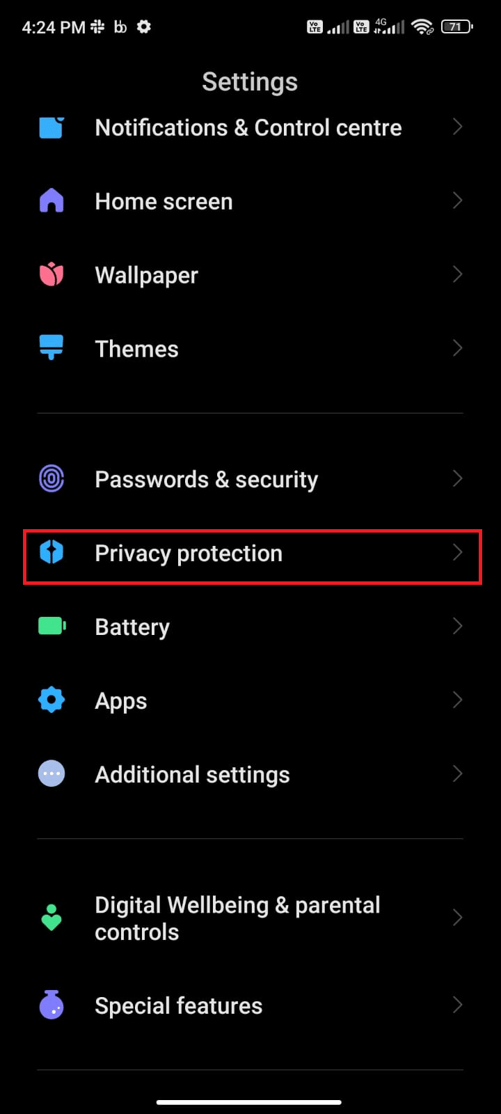 scroll down the screen and tap Privacy protection