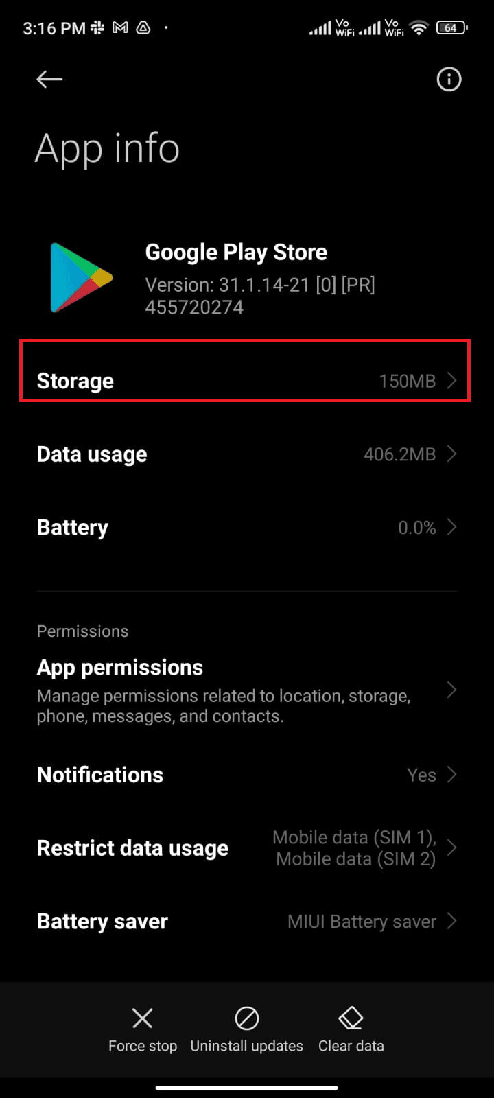tap on Storage. How to Fix Queued Download on Android