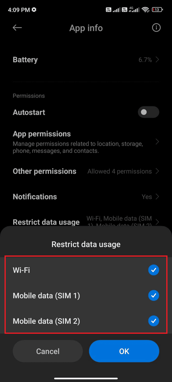 make sure you have selected Wi-Fi and Mobile data and Mobile data if applicable