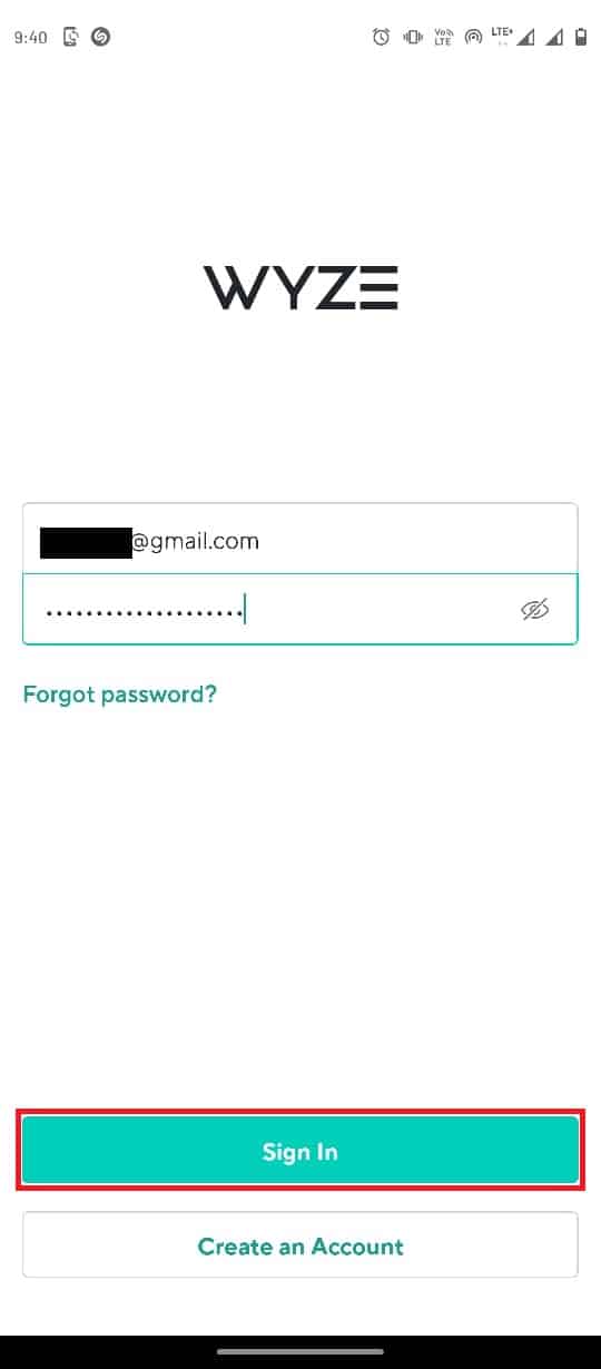 Agora, na página de login, insira suas credenciais e toque em Entrar