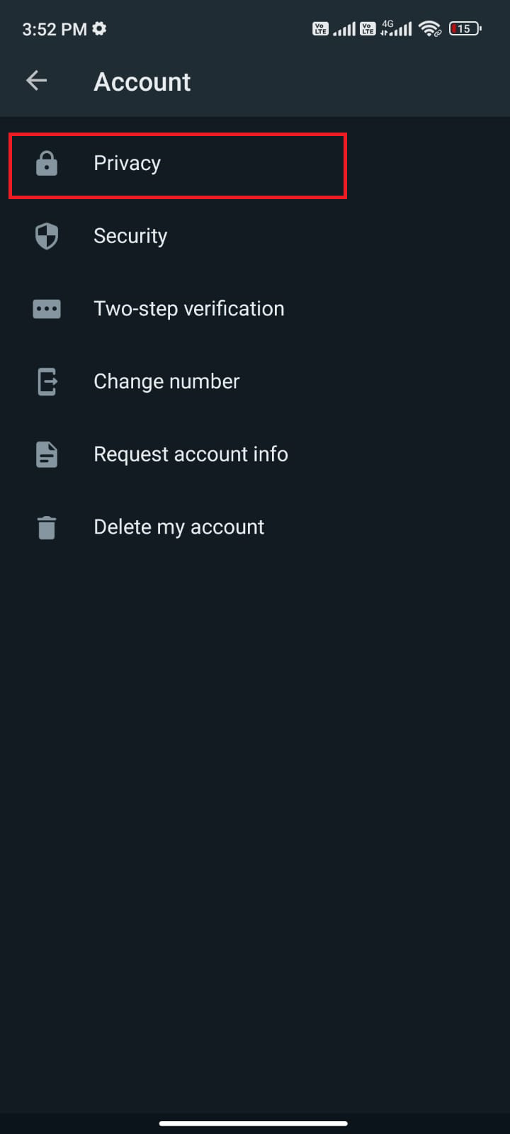 tap Account and then Privacy