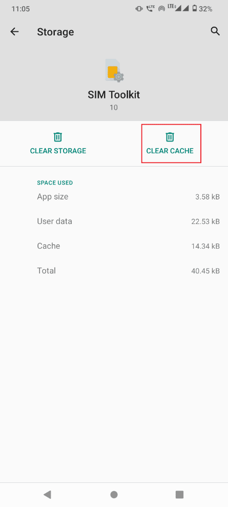 tap on CLEAR CACHE. Fix SIM Card Not Working on Android