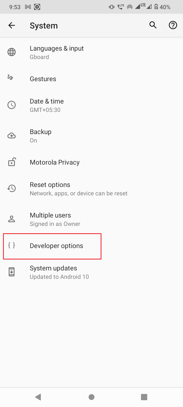 now tap on developer options