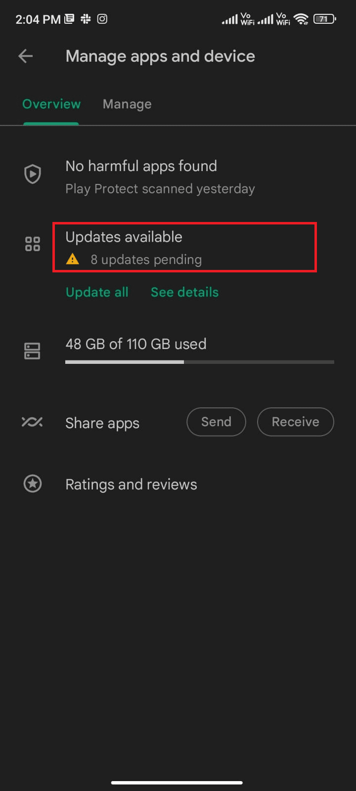tap on Updates available