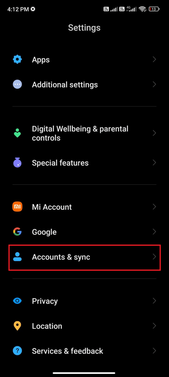 tap the Accounts sync option